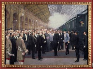 Empfang von Kaiser Franz Joseph I. von Österreich (1830-1916) am Staatsbahnhof anlässlich der Annexion von Bosnien und Herzegowina, 31. Oktober