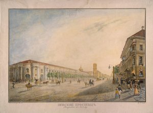 Blick auf den Newski-Prospekt in der Nähe des Gostiny Dvor in Sankt Petersburg, 1823