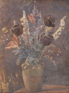 Tonvase mit Tulpen und anderen Blumen von Karl Schou