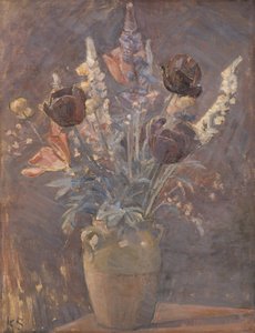 Tonvase mit Tulpen und anderen Blumen von Karl Schou