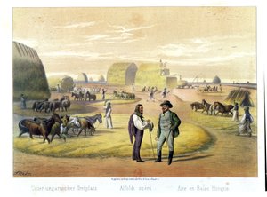Weizendreschen in Ungarn, aus einem Buch von Baron Pronay, Budapest, 1855 von Karoly Sterio