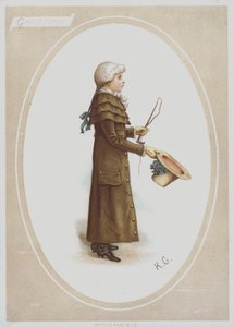 Junge im langen braunen Mantel, mit Perücke, Hut und Jagdpeitsche von Kate (after) Greenaway