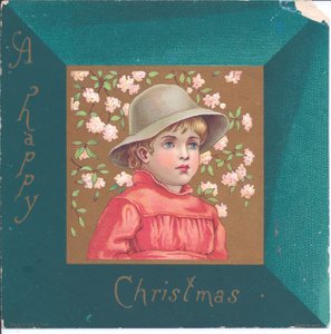 Viktorianische Neujahrskarte eines Mädchens in Regency-Kleidung mit einer Halskette aus blauen Perlen, ca. 1880 von Kate Greenaway