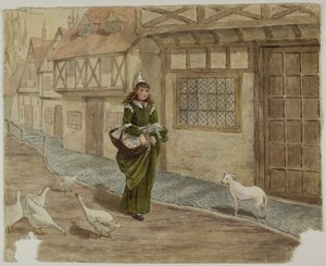 Mädchen mit Eiern und Gänsen von Kate Greenaway
