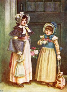 Zwei Mädchen gehen zur Schule von Kate Greenaway
