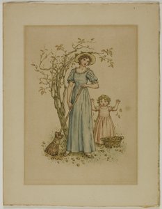Frau mit Besen und kleines Mädchen