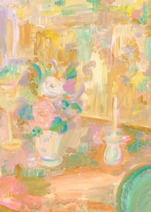 Impressionistisches Gemälde von Blumen und Kerze