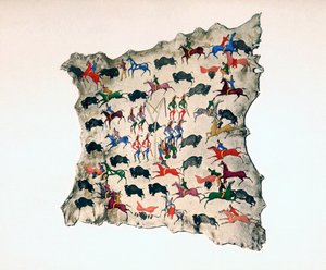 Elchhaut von nordamerikanischen Shoshone-Indianern, zeigt Büffeljagd, 20. Jahrhundert