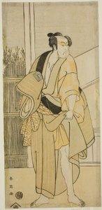 Der Schauspieler Ichikawa Monnosuke II als Hiranoya Tokubei (?) im Stück Waka Murasaki Edokko Soga (?), aufgeführt im Ichimura Theater (?) im dritten Monat, 1792 (?) von Katsukawa Shun