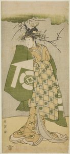 Der Schauspieler Osagawa Tsuneyo II als Oiso no Tora im Stück Gohiiki no Hana Aikyo Soga, aufgeführt im Kawarazaki Theater im ersten Monat, 1794