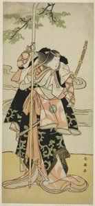 Der Schauspieler Segawa Kikunojo III als Lady Tomoe (Tomoe Gozen) im Stück Yasa Gumbai Miyako no Jindori, aufgeführt im Miyako Theater im elften Monat, ca. 1793 von Katsukawa Shun