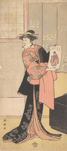 Der dritte Segawa Kikunojo als Frau in einem Raum stehend