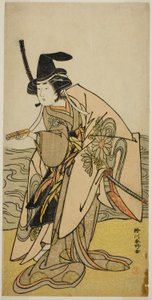 Der Schauspieler Yamashita Kinsaku II als Lady Kikusui (Kikusui Gozen) im Stück Kaeribana Eiyu Taiheiki, aufgeführt im Nakamura-Theater im elften Monat, 1779