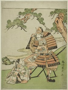 Der Krieger Kusunoki Masashige (1294-1336) verabschiedet sich von seinem Sohn Masatsura von Katsukawa Shunsei
