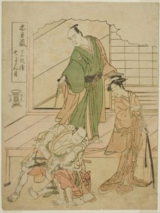 Akt VII: Das Ichiriki-Teestube im Stück Chushingura Juichidan Tsuzuki von Katsukawa Shunsho
