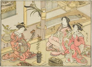 Kurtisanen des Kadotsutaya, aus dem Buch "Spiegel der schönen Frauen der Vergnügungsviertel (Seiro bijin awase sugata kagami)," Bd. 1