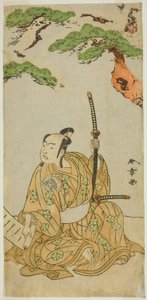 Der Schauspieler Arashi Sangoro II als Sakura-maru im Stück Sugawara Denju Tenarai Kagami, aufgeführt im Ichimura-Theater im ersten Monat, 1772 von Katsukawa Shunsho