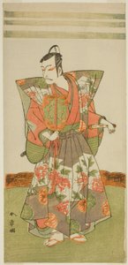 Der Schauspieler Ichikawa Danjuro V als Kudo Kanaishi im Stück Izu-goyomi Shibai no Ganjitsu, aufgeführt im Morita-Theater im elften Monat, 1772