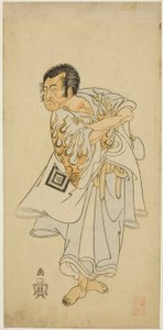 Der Schauspieler Ichikawa Danzo III als heiliger Einsiedler Narukami im Stück "Narukami", aufgeführt mit "Miyakodori Azuma Komachi (Vogel der Hauptstadt: Komachi des Ostens)" im Morita-Theater im dritten Monat, 1768