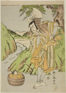 Der Schauspieler Matsumoto Koshiro II als Osada no Taro Kagemune verkleidet als Holzfäller Gankutsu no Gorozo, in Akt Vier (?) des Stücks Nue no Mori Ichiyo no Mato (Wald des Nue-Monsters: Ziel des elften Monats), aufgeführt im Nakamura-Theater