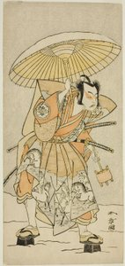 Der Schauspieler Nakamura Juzo II als Kajiwara Genta Kagetoki im Stück Izu-goyomi Shibai no Ganjitsu, aufgeführt im Morita-Theater im elften Monat, 1772