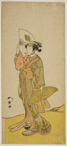Der Schauspieler Nakamura Matsue I als Kasaya Sankatsu (?) im Stück Hana no Gosho Konegen Butai (?), aufgeführt im Nakamura Theater (?) im achten Monat, 1772 (?) von Katsukawa Shunsho