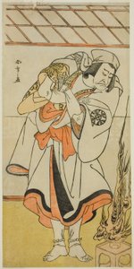 Der Schauspieler Nakamura Nakazo I als Chinzei Hachiro Tametomo verkleidet als asketischer Mönch, im Stück Kitekaeru Nishiki no Wakayaka, aufgeführt im Nakamura-Theater im elften Monat, 1780 von Katsukawa Shunsho