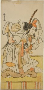 Der Schauspieler Nakamura Nakazo I als Prinz Takahiro im Stück Date Nishiki Tsui no Yumitori, aufgeführt im Morita-Theater im elften Monat, 1778 von Katsukawa Shunsho