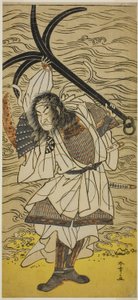 Der Schauspieler Nakamura Nakazo I als Taira no Tomomori verkleidet als Tokaiya Gimpei, im Stück Yoshitsune Sembon-zakura, aufgeführt im Morita Theater im vierten Monat, 1777