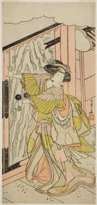 Der Schauspieler Nakamura Tomijuro I als Lady Hangaku im Stück Wada-gassen Onna Maizuru, aufgeführt im Nakamura-Theater im siebten Monat, 1777