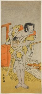 Der Schauspieler Otani Tomoemon I als Kasahari Hokkyo im Stück Kazoe Uta Ta Ue Soga, aufgeführt im Nakamura Theater im ersten Monat, 1776
