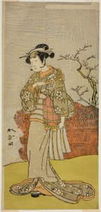 Der Schauspieler Yamashita Kinsaku II als Osaku (?) im Stück Onna Aruji Hatsuyuki no Sekai, aufgeführt im Morita-Theater im elften Monat, 1773