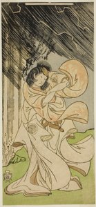 Der Schauspieler Yamashita Kinsaku II als Donnergöttin im Stück Onna Narukami, aufgeführt im Morita-Theater im ersten Monat, 1770 von Katsukawa Shunsho