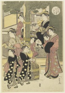Drei Kurtisanen des Ōgiya-Hauses und ihre Begleiter von Katsukawa Shunsho