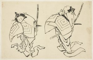 Danjuro V oder VI, Kabuki-Schauspieler, in Arigoto Rolle (zwei Studien), ca. 1815-1849