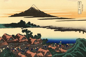 36 Ansichten des Berges Fuji: Morgendämmerung in Isawa in der Provinz Kai