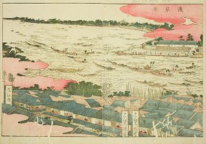 Asakusa-Festival, aus dem illustrierten Buch "Bilderbuch der Vergnügungen des Ostens" von Katsushika Hokusai