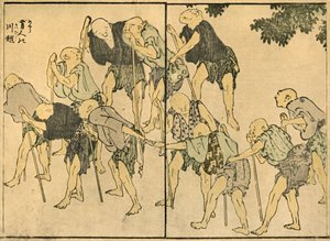 Barfüßige ältere Männer mit Gehstöcken, 1820, 1924 von Katsushika Hokusai