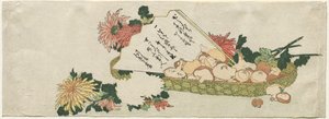 Korb mit Fächer, Chrysanthemen und Pilzen, frühes 19. Jahrhundert