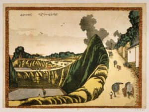 Dorf an der Straße von Ushigafuchi nach Kudan von Katsushika Hokusai