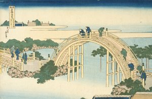 Trommelbrücke des Kameido Tenjin Schreins aus der Serie Wundervolle Ansichten berühmter Brücken in allen Provinzen, 19. Jahrhundert