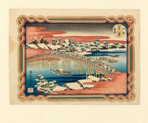 Abendlicher Schnee in Ryogoku, ca. 1833 (Holzschnitt)