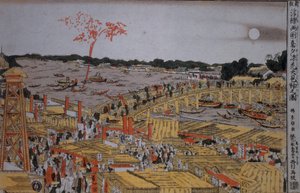 Feuerwerk an der Ryogoku-Brücke, ca. 1785
