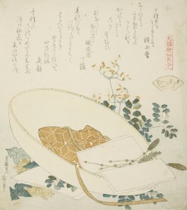 Frisch gepflückte Blumen in einem Reisendenhut, Illustration für Die Tausend-Gräser-Muschel