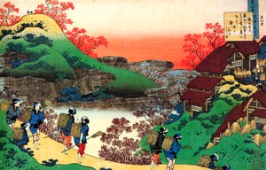 Aus der Serie Hundert Gedichte von hundert Dichtern: Sarumaru Dayu, um 1830