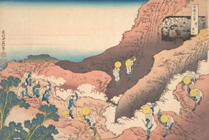 Gruppen von Bergsteigern Shojin tozan, aus der Serie Sechsunddreißig Ansichten des Berges Fuji, ca. 1830-32