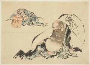 Hotei und Asahina Saburo liegend (zwei Skizzen) von Katsushika Hokusai