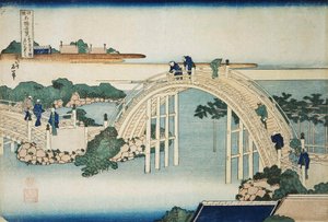 Humpback-Brücke bei der Kameido Tenjin-Brücke, zwischen 1827 und 1830 von Katsushika Hokusai