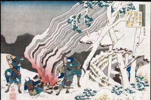 Jäger am Feuer im Schnee, aus der Serie "Hundert Gedichte, erzählt von der Amme", veröffentlicht ca. 1835