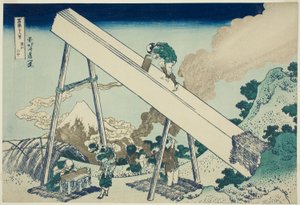 In den Bergen der Provinz Totomi (Totomi sanchu), aus der Serie "Sechsunddreißig Ansichten des Berges Fuji (Fugaku sanjurokkei)" von Katsushika Hokusai